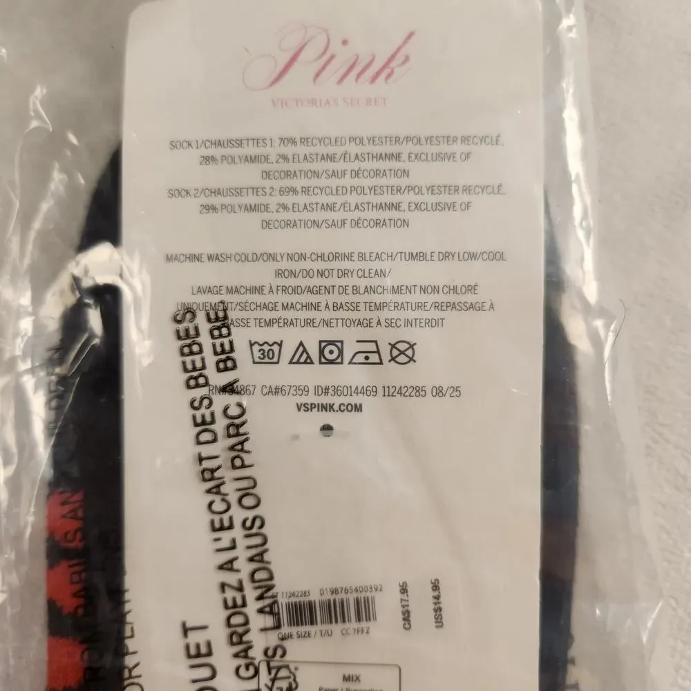 Victoria's Secret PINK Black and Gray Winter Pup Christmas Holiday Gift Socks